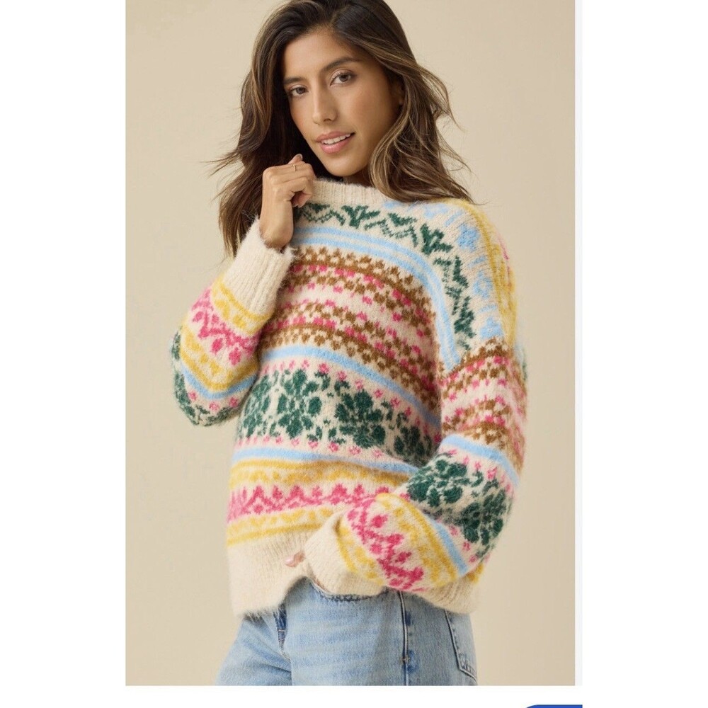 Fair Isle Cottagecore Cozy Sweater Small Altar'd State Wool Blend Oversize